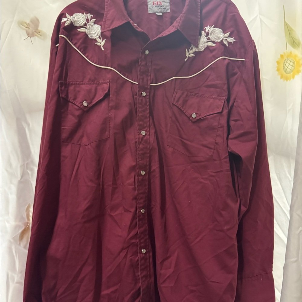 Ely Diamond 1980/90 Western Maroon Cowboy/Girl VTG Shirt